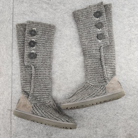 UGG Australia Shoes - UGG Lattice Cardy Grey Knit Tall Sheepskin Lining Boots Womens 7 5819